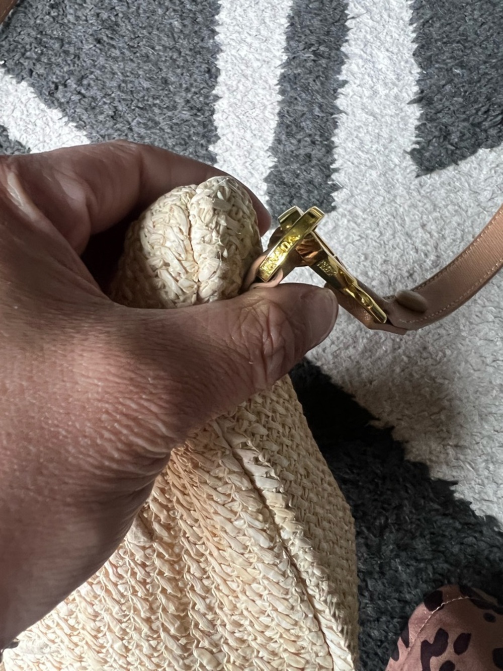 Prada Beige Raffia Shoulder Bag with Tan Leather Strap - Picture 4 of 4